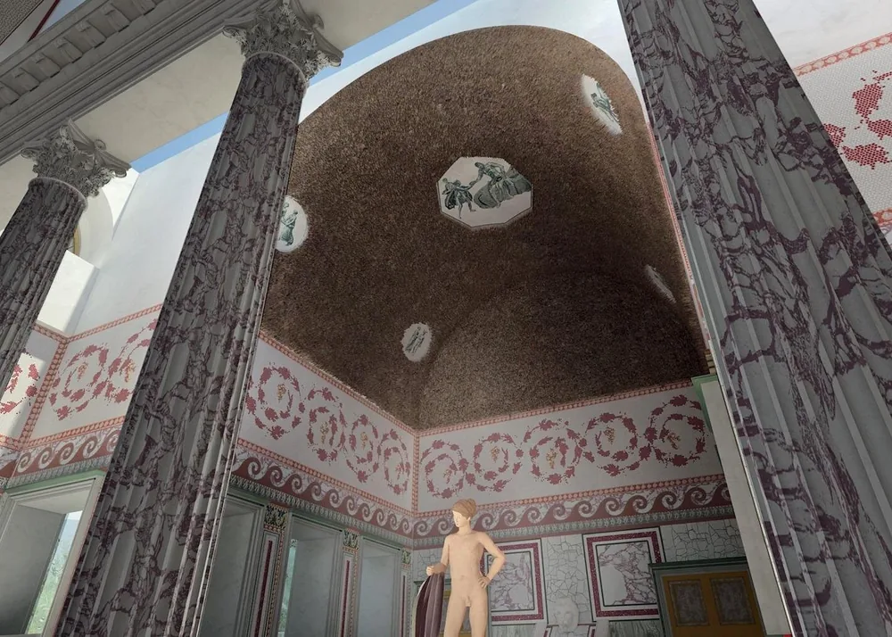 A painted room in the Domus Aurea with faded frescoes on the vault