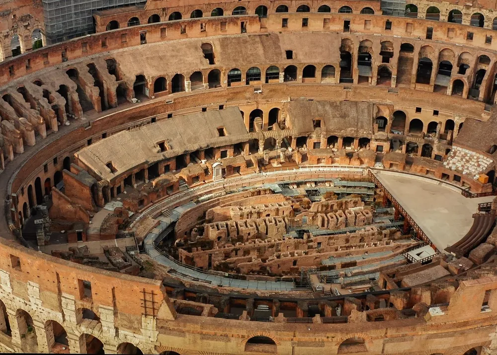 The interior of the Colosseum seen from the upper level