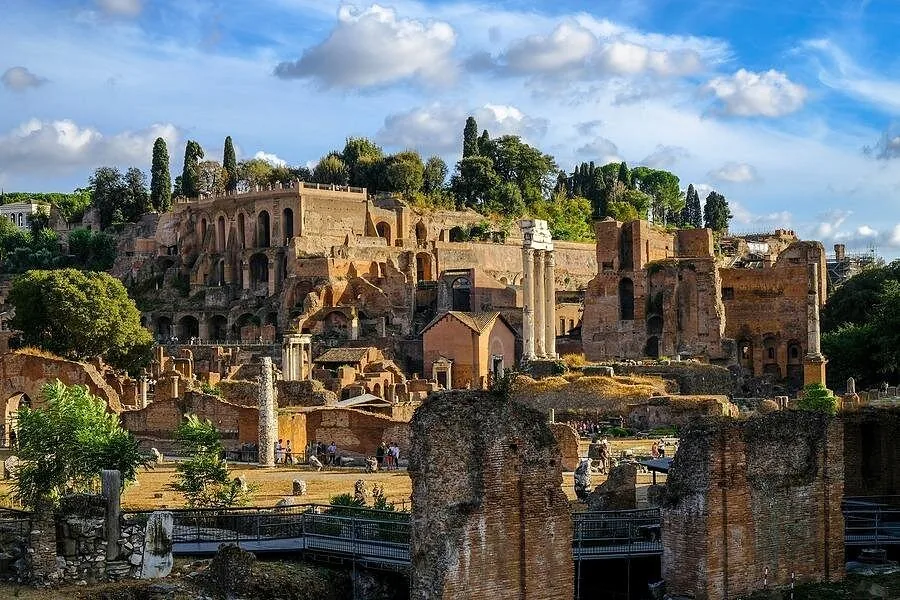 The Palatine slope with the brick arches of the Domus Tiberiana seen from the Roman Forum